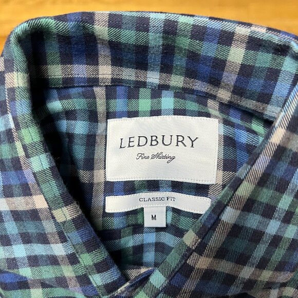 Ledbury Mens Blue Plaid Long Sleeve Button Down Size Medium - Picture 3 of 8